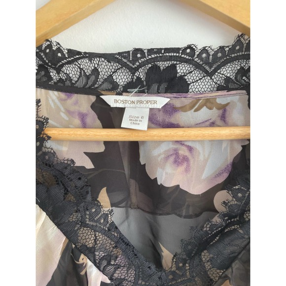 Boston Proper Lace inset Sheer chiffon Blouse | size 6 - Picture 6 of 9